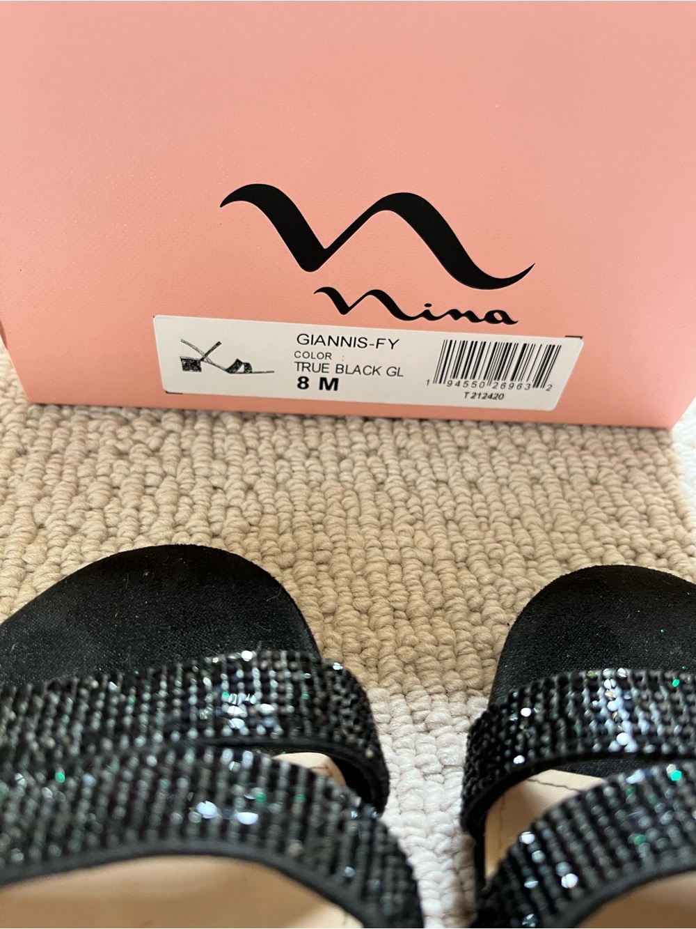 Nina “Giannis” Black Sparkle Open Toed Dress Shoes, Size 8 - Picture 3 of 4